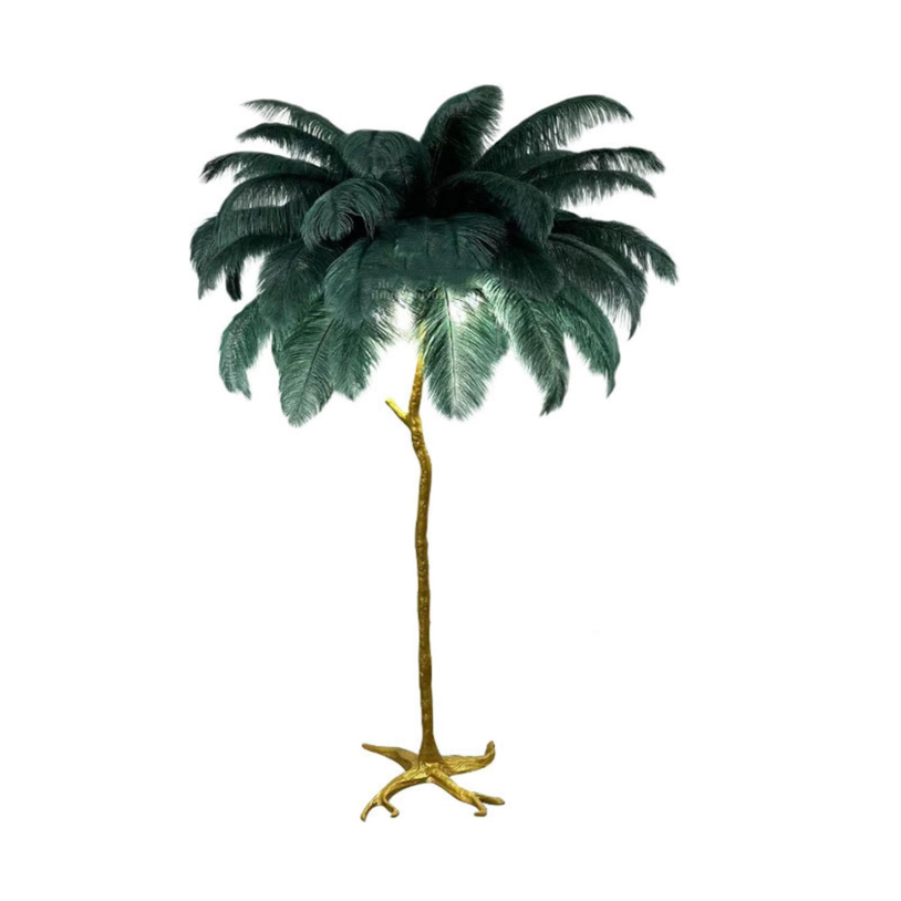 Ostrich Feather Brass Floor Lamp