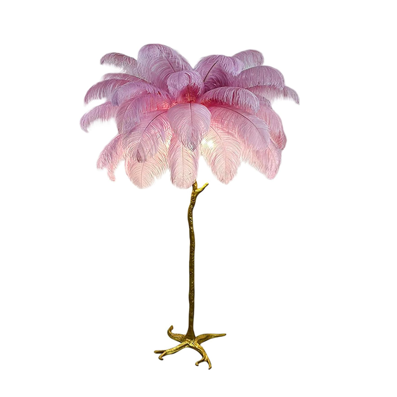 Ostrich Feather Brass Floor Lamp