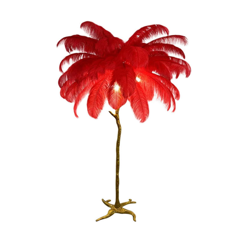 Ostrich Feather Brass Floor Lamp