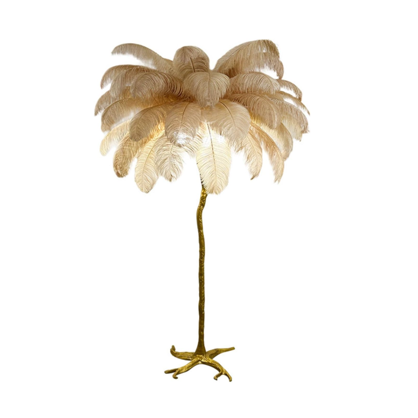 Ostrich Feather Brass Floor Lamp