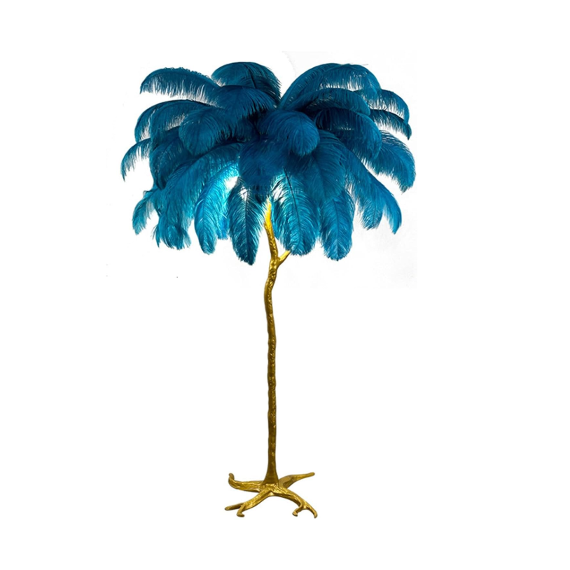 Ostrich Feather Brass Floor Lamp