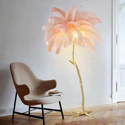 Ostrich Feather Brass Floor Lamp